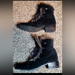 Stuart Weitzman Black Suede & Genuine shearling Boots- 8.5